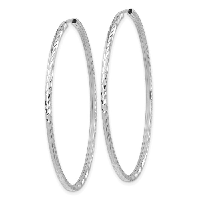 14k White Gold 1.35mm Diamond-cut Square Tube Endless Hoop Earrings-TF1001W