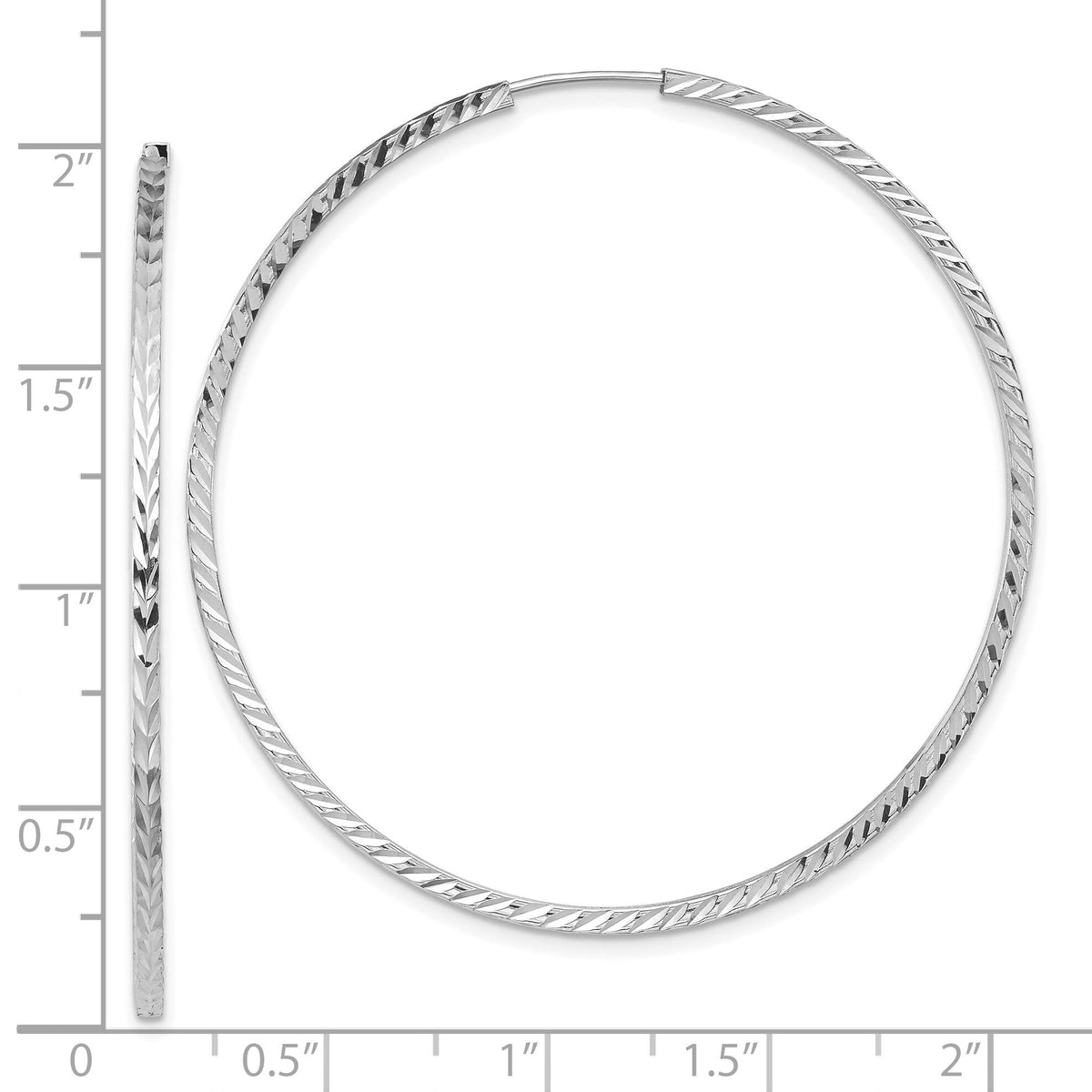 14k White Gold 1.35mm Diamond-cut Square Tube Endless Hoop Earrings-TF1001W