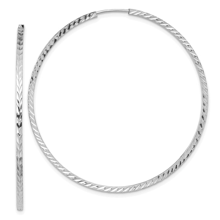 14k White Gold 1.35mm Diamond-cut Square Tube Endless Hoop Earrings-TF1001W