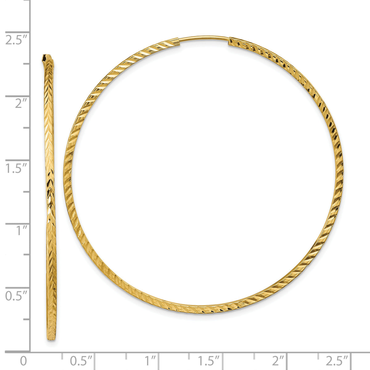 14k 1.35mm Diamond-cut Square Tube Endless Hoop Earrings-TF1002