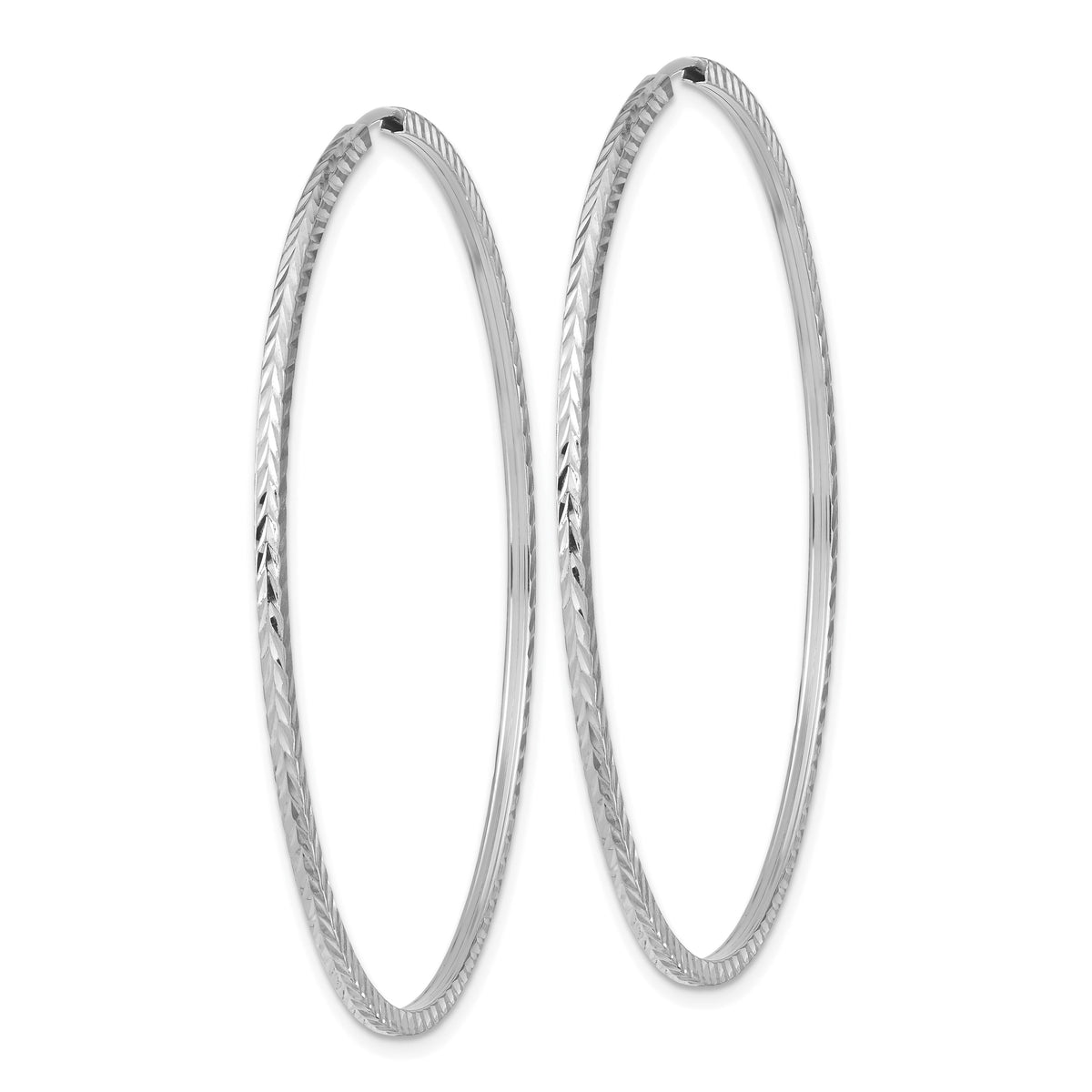 14k White Gold 1.35mm Diamond-cut Square Tube Endless Hoop Earrings-TF1002W