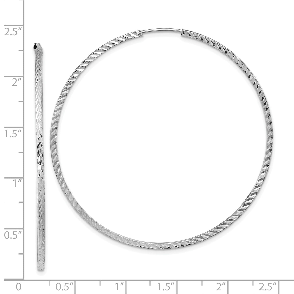 14k White Gold 1.35mm Diamond-cut Square Tube Endless Hoop Earrings-TF1002W