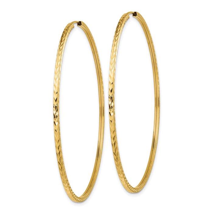 14k 1.35mm Diamond-cut Square Tube Endless Hoop Earrings-TF1003