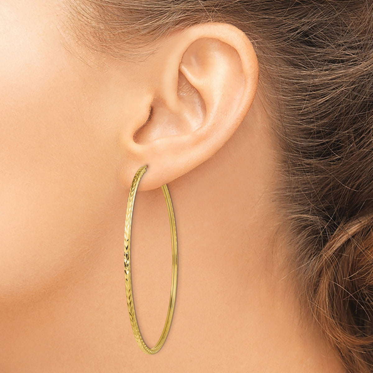 14k 1.35mm Diamond-cut Square Tube Endless Hoop Earrings-TF1003