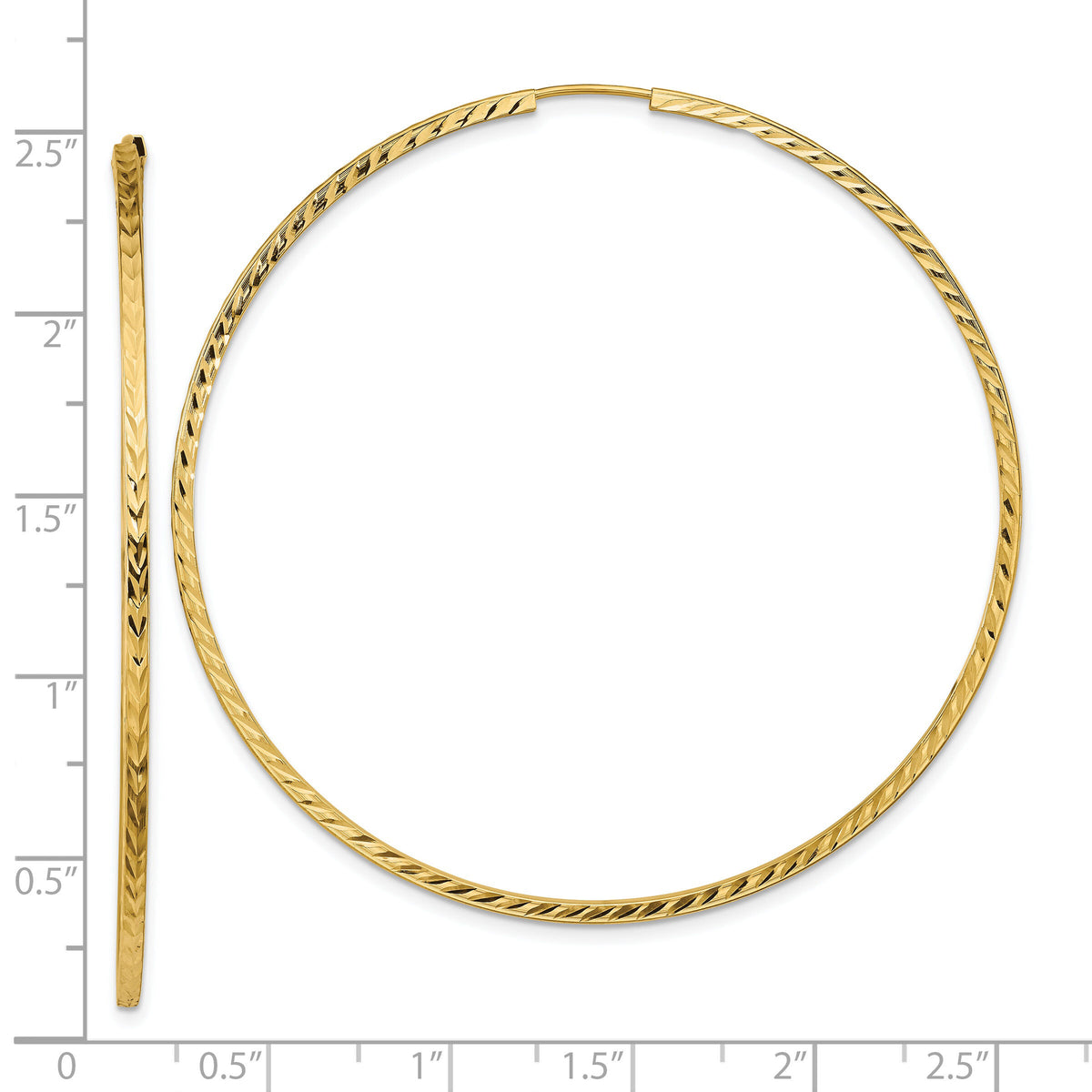 14k 1.35mm Diamond-cut Square Tube Endless Hoop Earrings-TF1003
