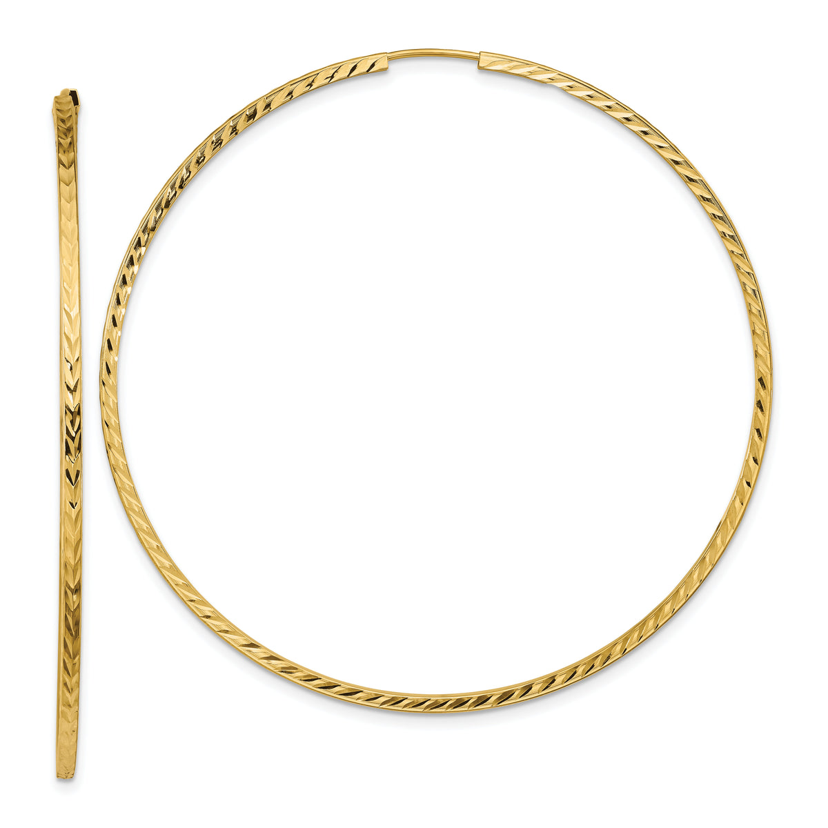 14k 1.35mm Diamond-cut Square Tube Endless Hoop Earrings-TF1003