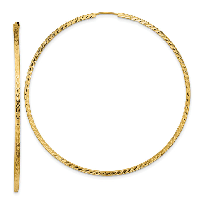 14k 1.35mm Diamond-cut Square Tube Endless Hoop Earrings-TF1003