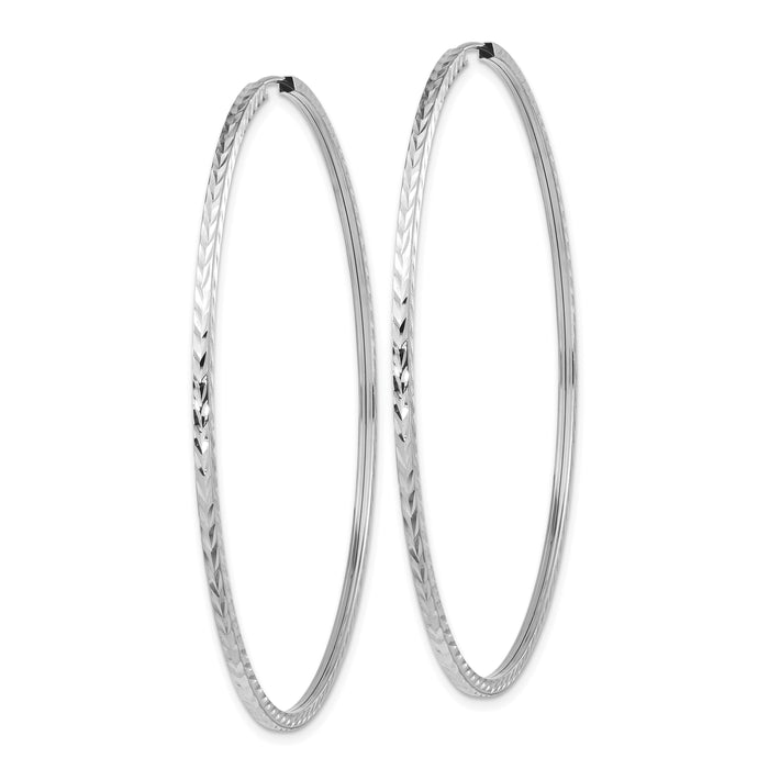 14k White Gold 1.35mm Diamond-cut Square Tube Endless Hoop Earrings-TF1003W
