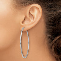 14k White Gold 1.35mm Diamond-cut Square Tube Endless Hoop Earrings-TF1003W