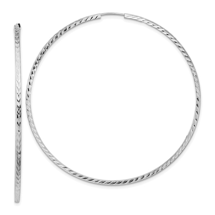 14k White Gold 1.35mm Diamond-cut Square Tube Endless Hoop Earrings-TF1003W