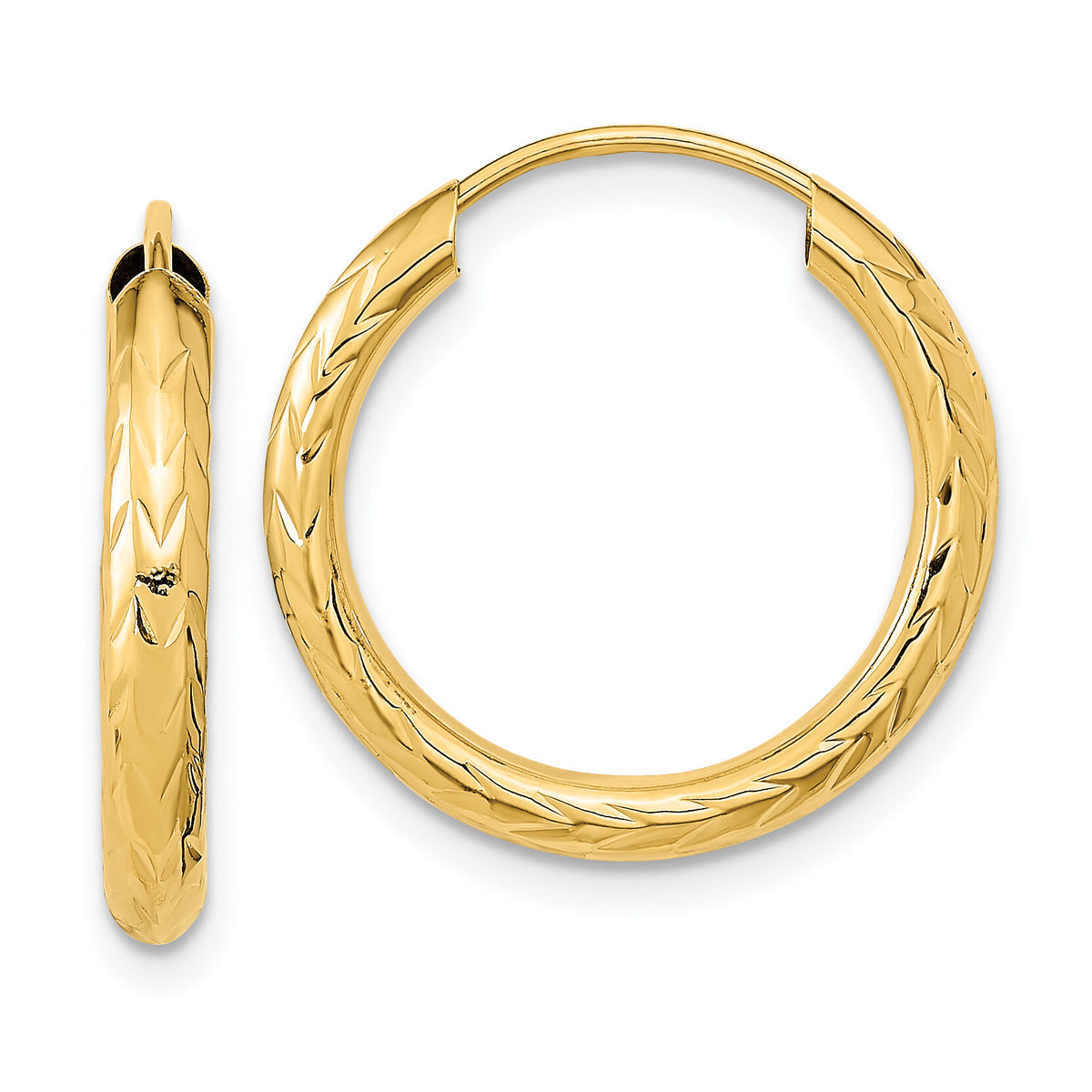 14k 3.00mm Polished & D/C Endless Hoop Earrings-TF1004
