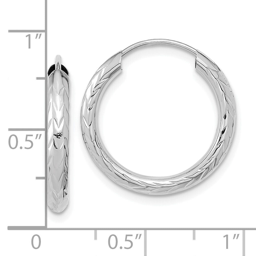 14k White Gold 3.00mm Polished & D/C Endless Hoop Earrings-TF1004W