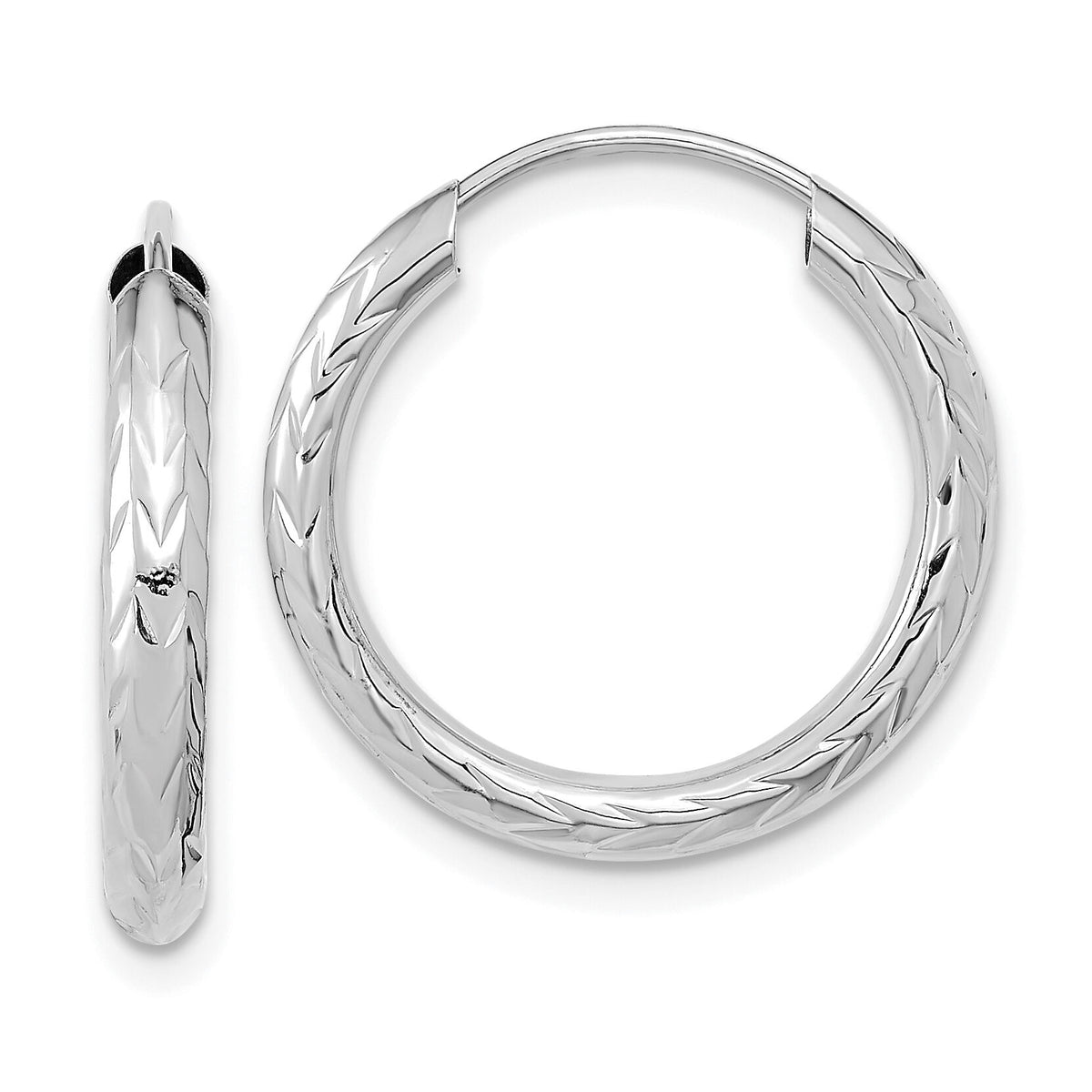 14k White Gold 3.00mm Polished & D/C Endless Hoop Earrings-TF1004W