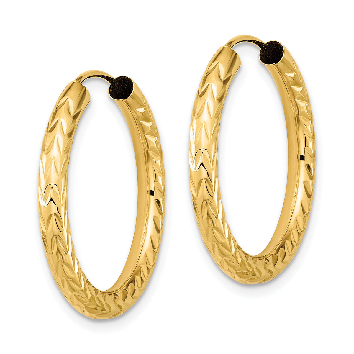 14k 3.00mm Polished & D/C Endless Hoop Earrings-TF1005