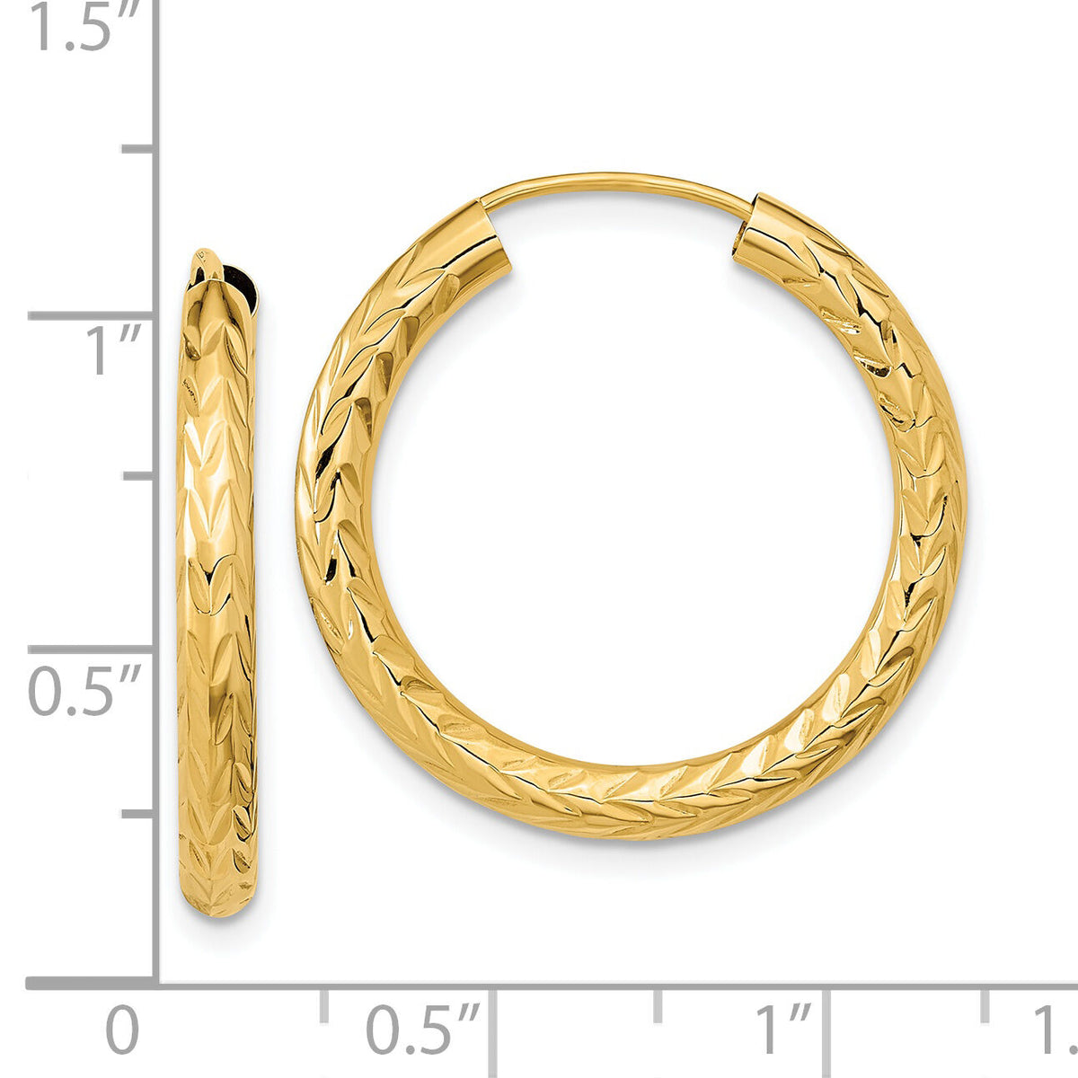 14k 3.00mm Polished & D/C Endless Hoop Earrings-TF1005
