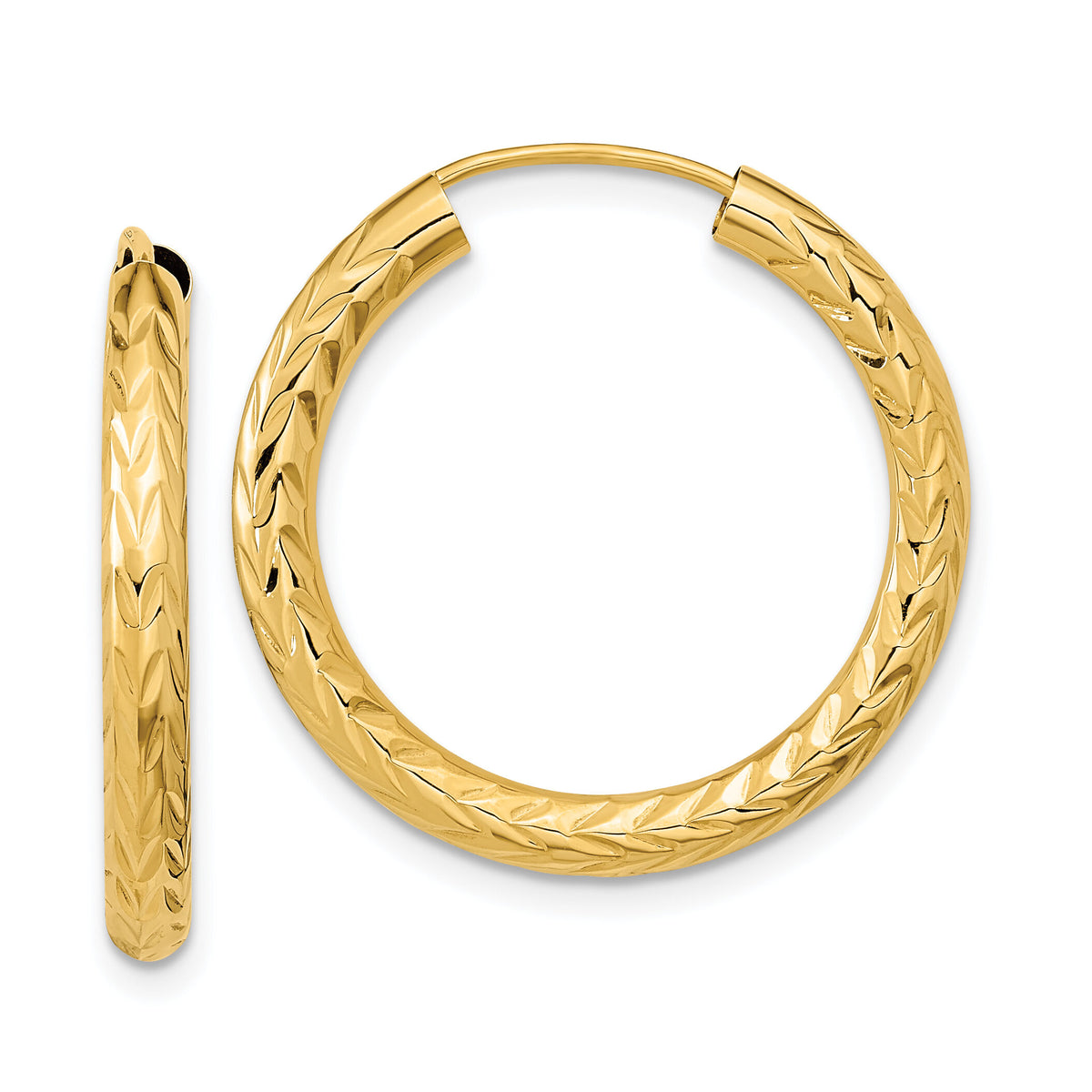 14k 3.00mm Polished & D/C Endless Hoop Earrings-TF1005