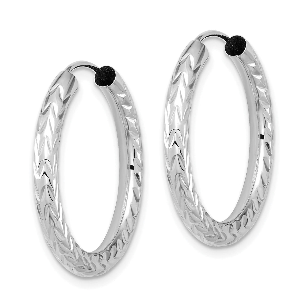 14k White Gold 3.00mm Polished & D/C Endless Hoop Earrings-TF1005W