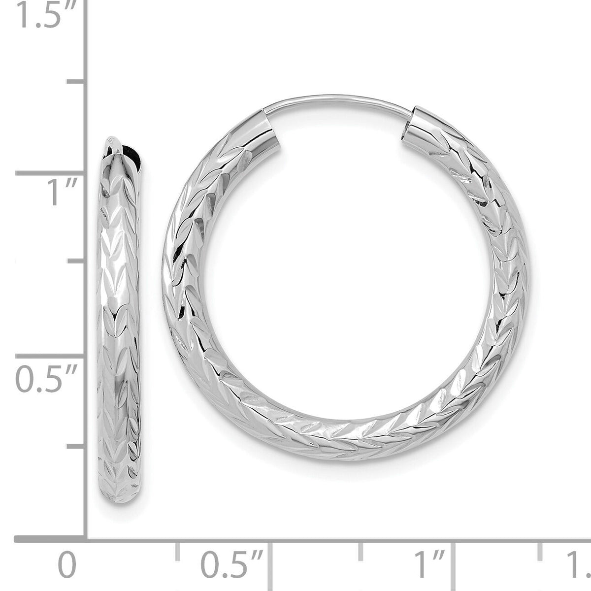 14k White Gold 3.00mm Polished & D/C Endless Hoop Earrings-TF1005W