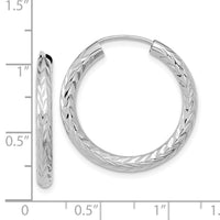 14k White Gold 3.00mm Polished & D/C Endless Hoop Earrings-TF1005W