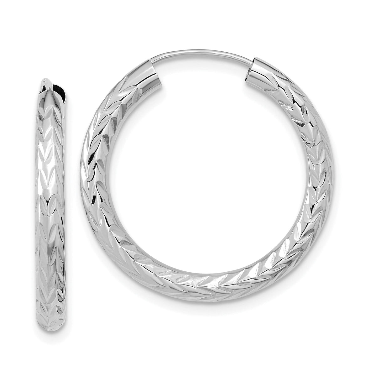 14k White Gold 3.00mm Polished & D/C Endless Hoop Earrings-TF1005W