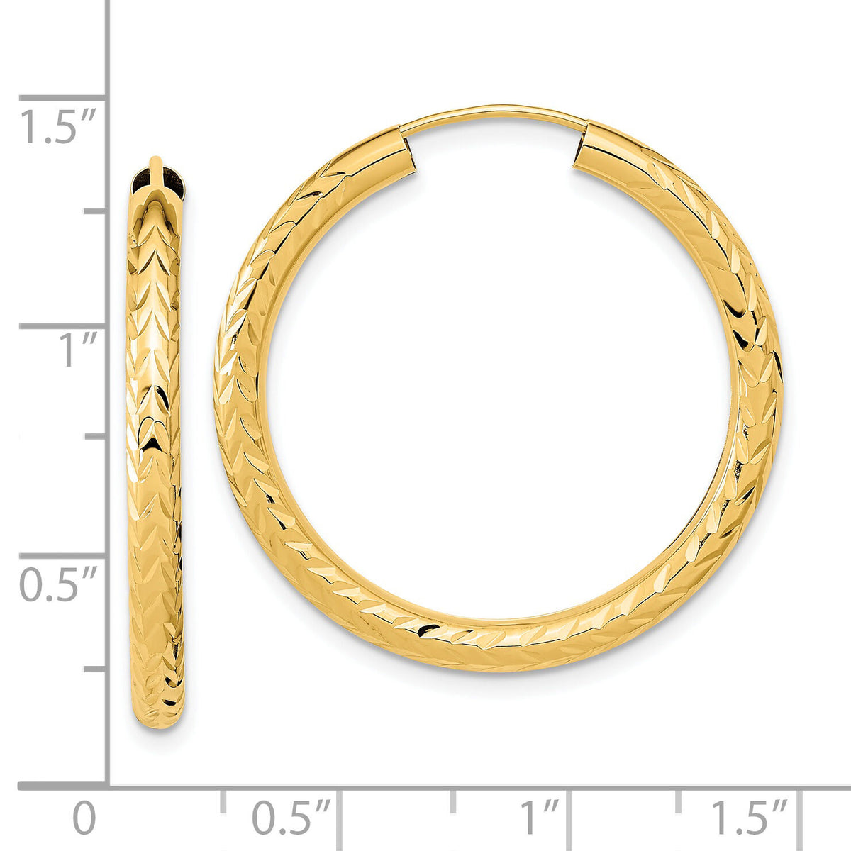 14k 3.00mm Polished & D/C Endless Hoop Earrings-TF1006
