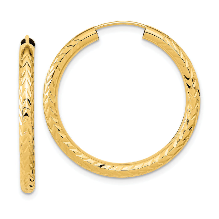 14k 3.00mm Polished & D/C Endless Hoop Earrings-TF1006