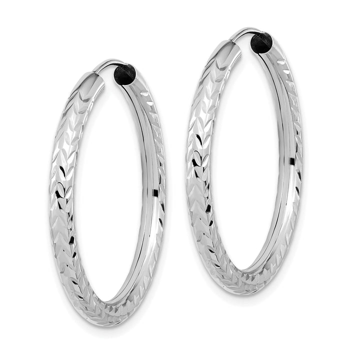 14k White Gold 3.00mm Polished & D/C Endless Hoop Earrings-TF1006W