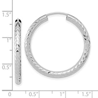 14k White Gold 3.00mm Polished & D/C Endless Hoop Earrings-TF1006W