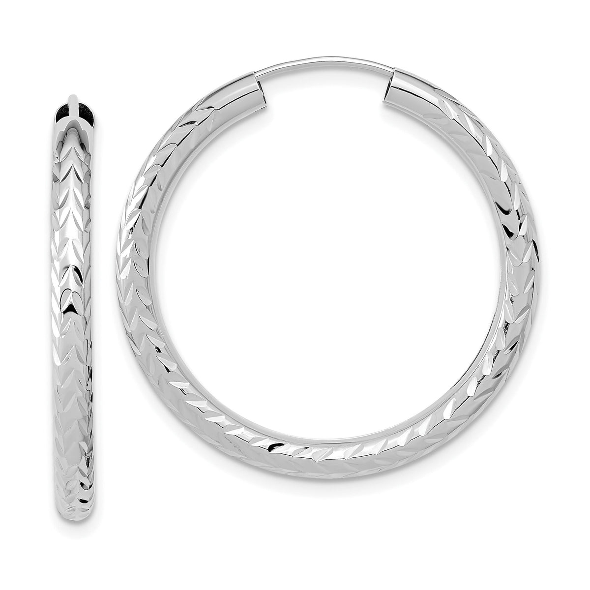 14k White Gold 3.00mm Polished & D/C Endless Hoop Earrings-TF1006W