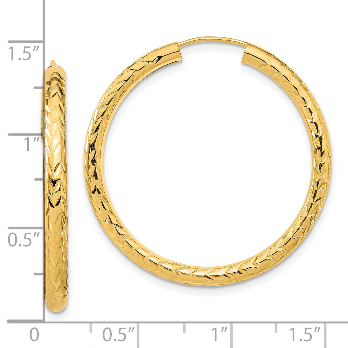 14k 3.00mm Polished & D/C Endless Hoop Earrings-TF1007