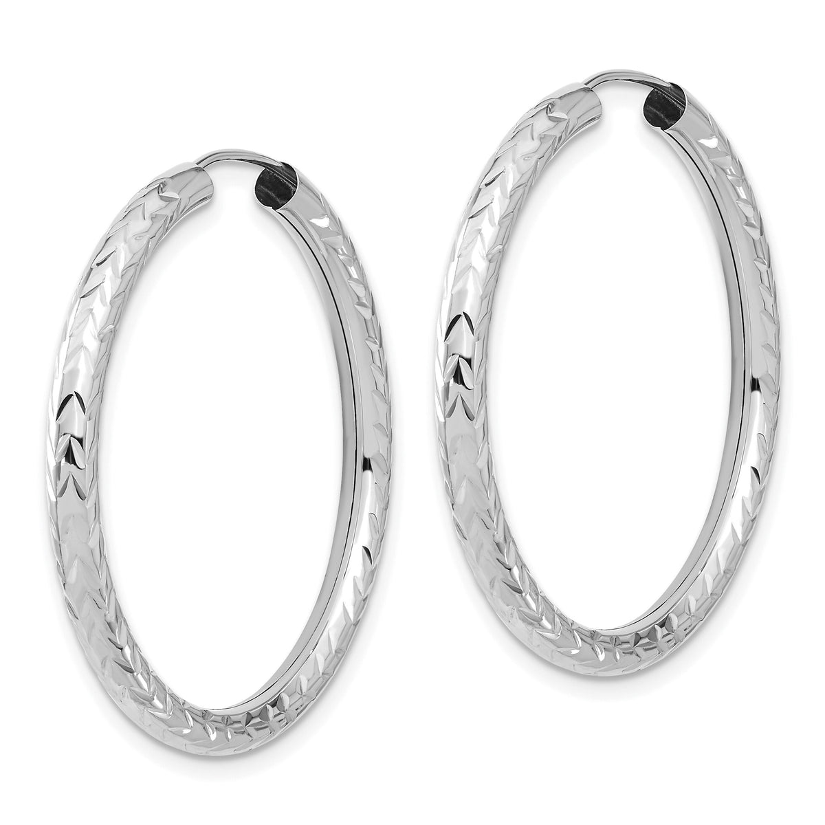 14k White Gold 3.00mm Polished & D/C Endless Hoop Earrings-TF1007W