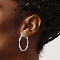 14k White Gold 3.00mm Polished & D/C Endless Hoop Earrings-TF1007W