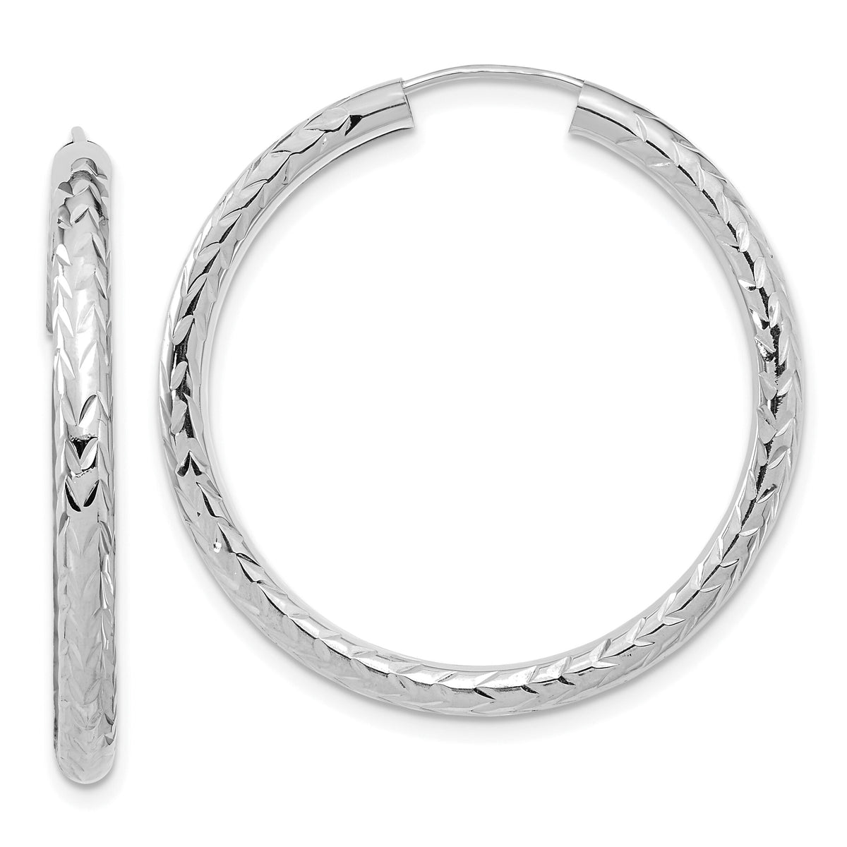 14k White Gold 3.00mm Polished & D/C Endless Hoop Earrings-TF1007W
