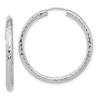 14k White Gold 3.00mm Polished & D/C Endless Hoop Earrings-TF1007W
