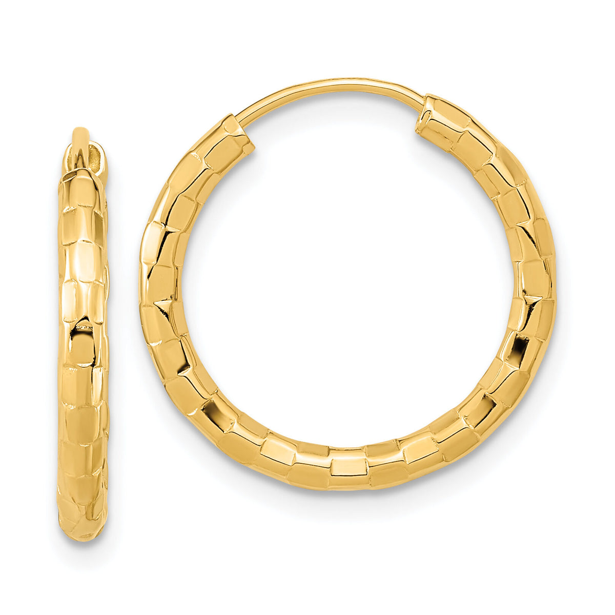 14k Gold Polished Faceted 2.5mm Hoop Earrings-TF1008