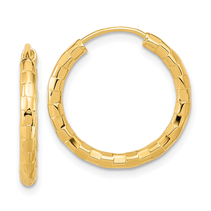 14k Gold Polished Faceted 2.5mm Hoop Earrings-TF1008
