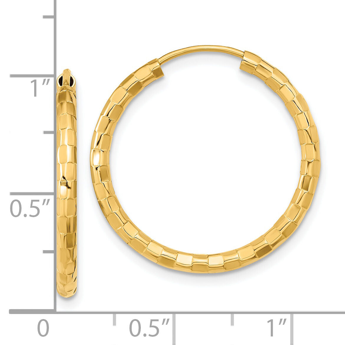 14k Gold Polished Faceted 2.5mm Hoop Earrings-TF1009