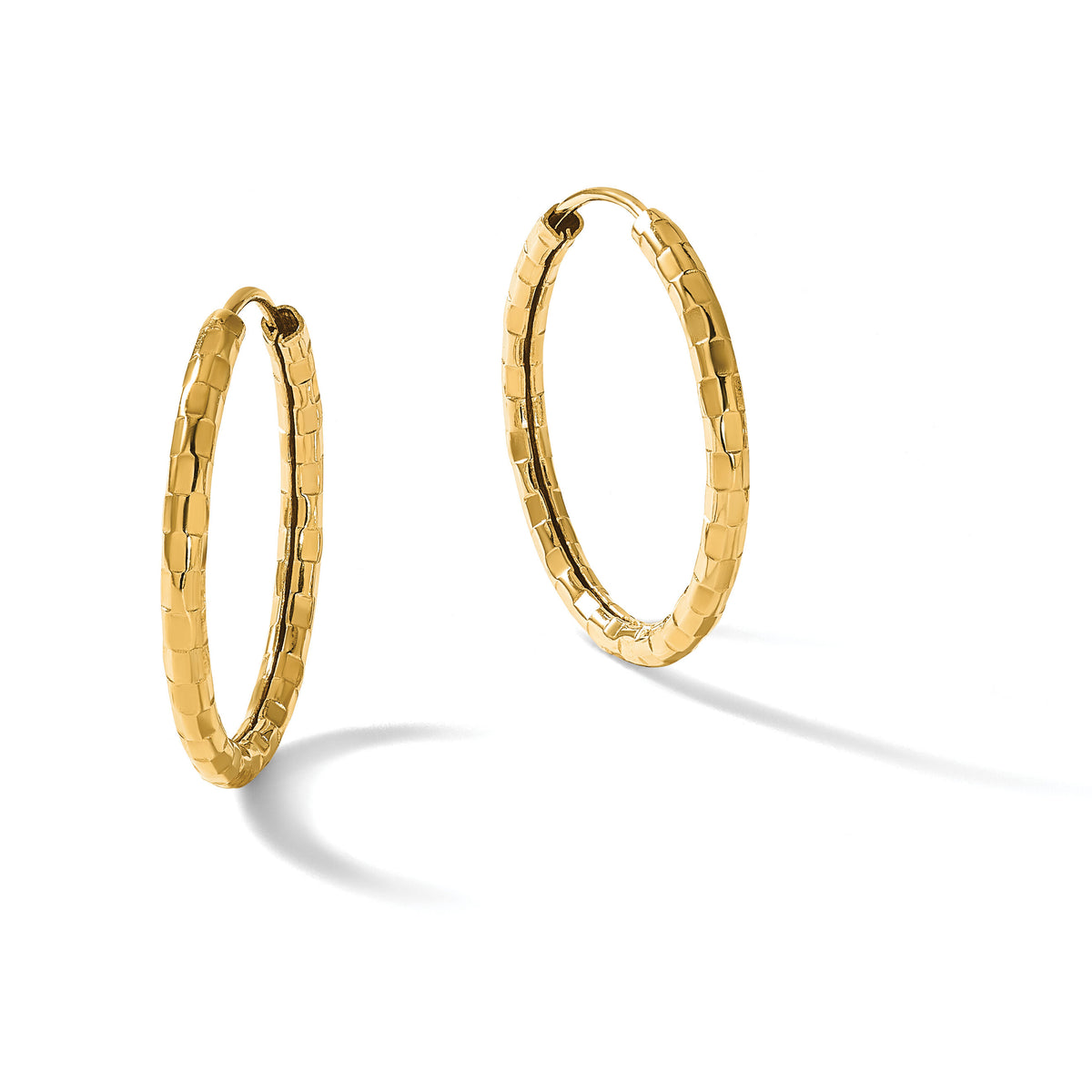 14k Gold Polished Faceted 2.5mm Hoop Earrings-TF1009