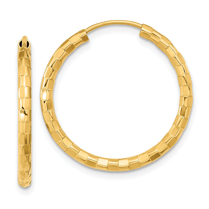 14k Gold Polished Faceted 2.5mm Hoop Earrings-TF1009
