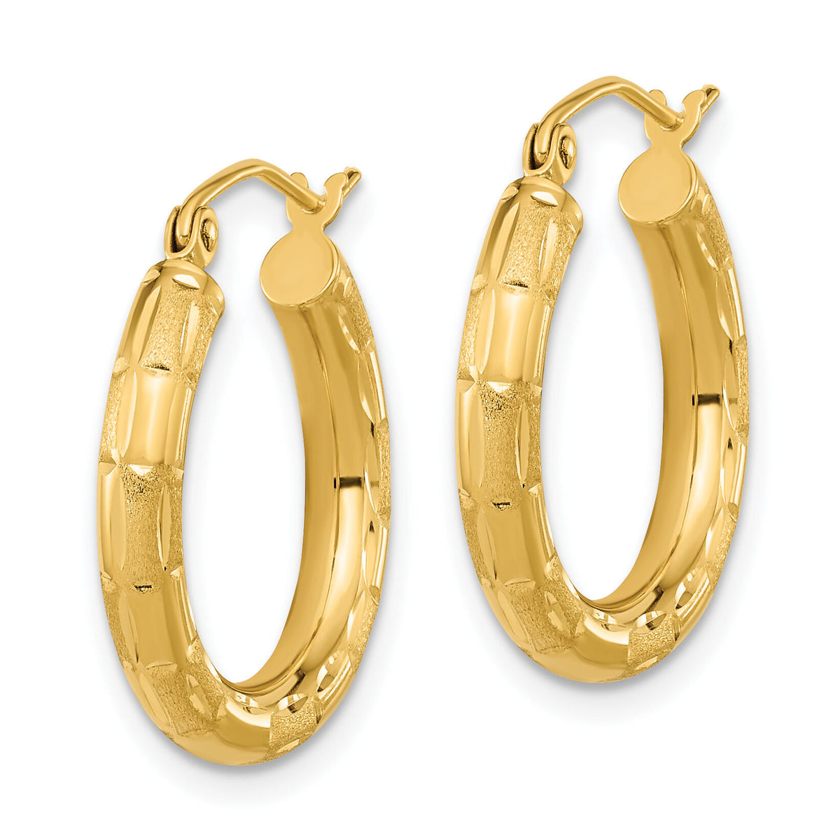 14k Polished Satin and Diamond-cut Hoop Earrings-TF1010