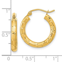 14k Polished Satin and Diamond-cut Hoop Earrings-TF1010