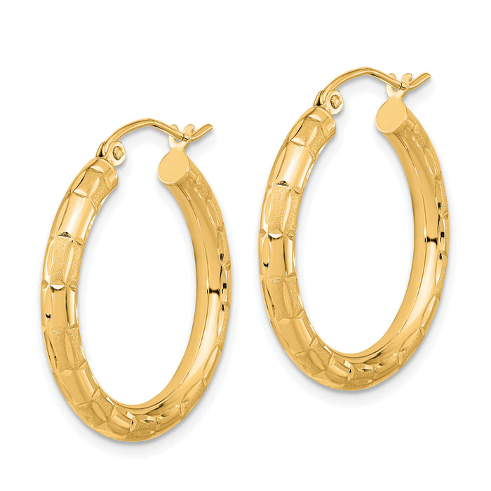 14k Polished Satin and Diamond-cut Hoop Earrings-TF1011