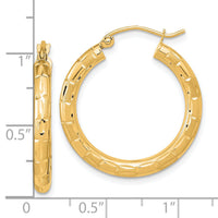 14k Polished Satin and Diamond-cut Hoop Earrings-TF1011