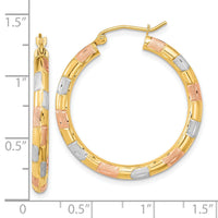14k w/ White and Rose Rhodium Polished Satin Diamond-cut Hoop Earrings-TF1020