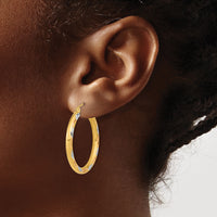 14k White Rhodium Polished Satin and Diamond-cut Hoop Earrings-TF1025