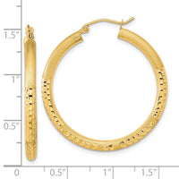 14k Polished Satin and Diamond-cut Hoop Earrings-TF1041