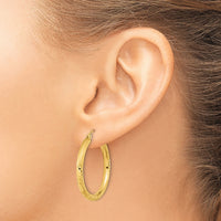 14k Polished Satin and Diamond-cut Hoop Earrings-TF1042