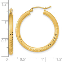 14k Polished Satin and Diamond-cut Hoop Earrings-TF1042