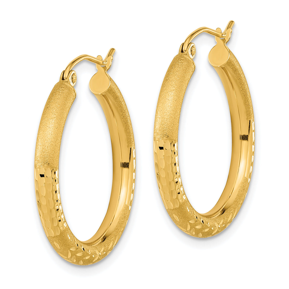 14k Polished Satin and Diamond-cut Hoop Earringss-TF1043