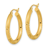 14k Polished Satin and Diamond-cut Hoop Earringss-TF1043